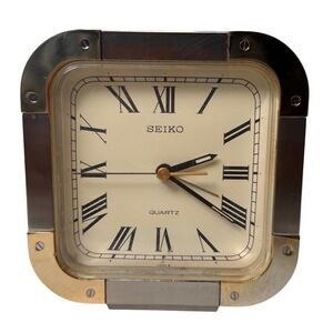 Seiko Quartz Alarm Clock Two Tone Silver Gold Roman Numeral QQP275S Japan Vtg